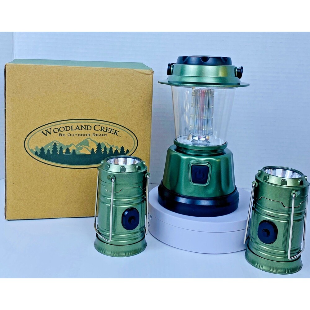 Woodland Creek Be Outdoor Ready 3 Piece Metallic Green Lantern Set NEW in Box